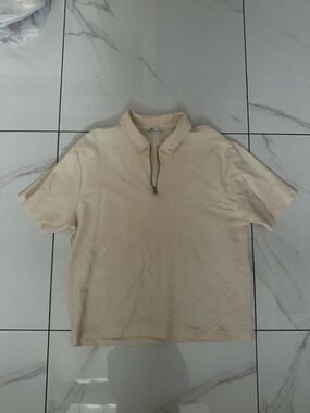 Zara Cream Half-Zip Pullover Top